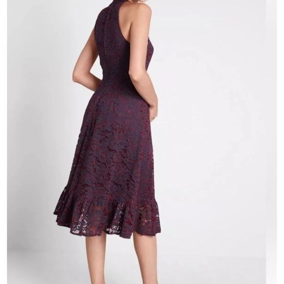 Mod Cloth A Night Like This blue and red lace ruffle hem halter dress Size 8 - Picture 2 of 15